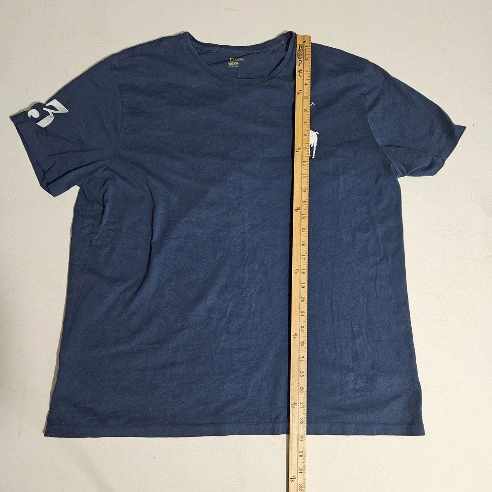 Polo Ralph Lauren T-Shirt Navy Blue Big Pony Embroidered Number 3 Patch Size XL